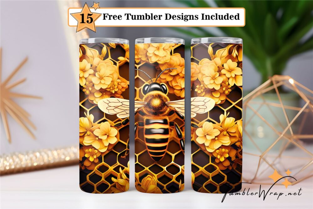 bee-with-honeycomb-and-flowers-tumbler-png-20-oz-skinny