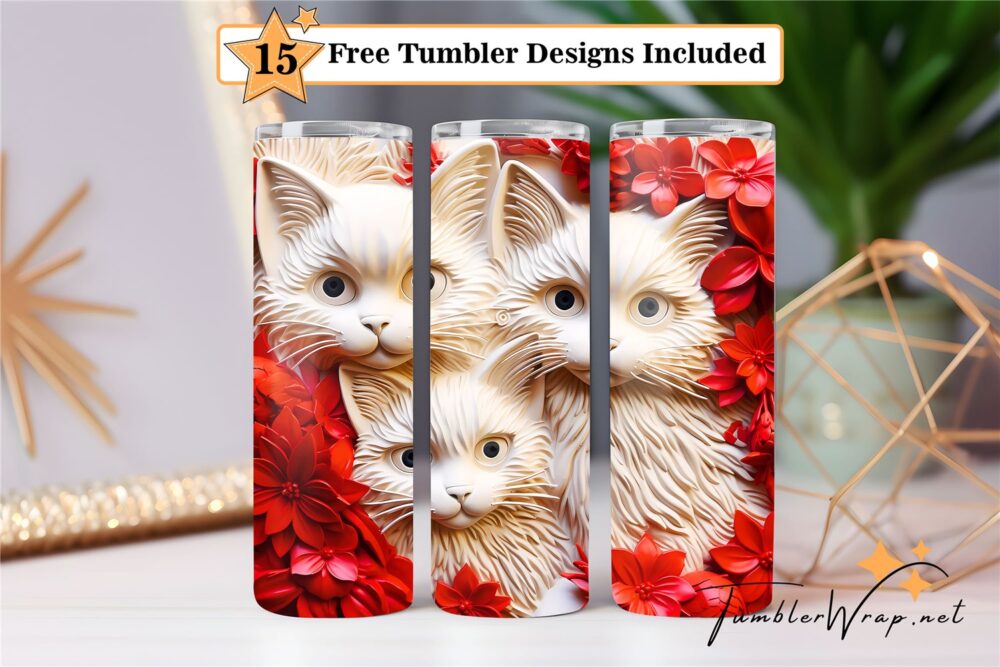 3d-cat-kitten-fall-flowers-20-oz-tumbler-wrap-sublimation-designdesign