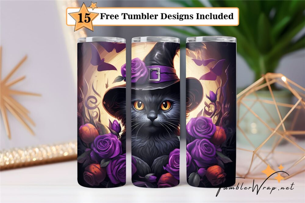 3d-black-cat-in-witch-hat-halloween-20-oz-tumbler-wrap-sublimation-design