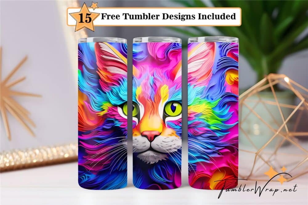 colorful-cat-20-oz-tumbler-wrap-sublimation-design