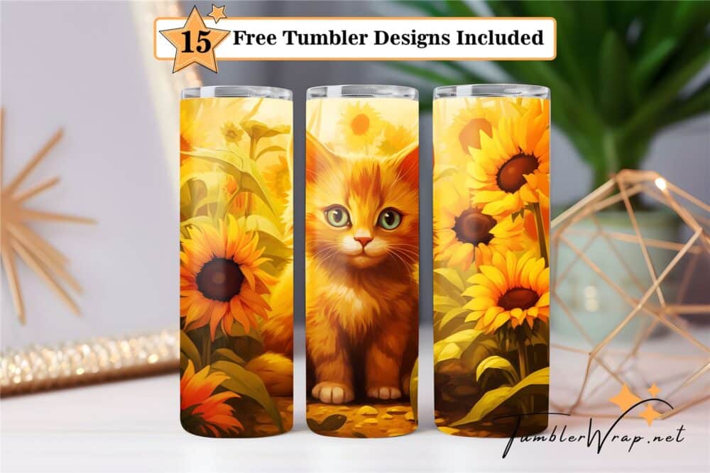 sunflowers-and-cat-20-oz-tumbler-wrap-sublimation-design