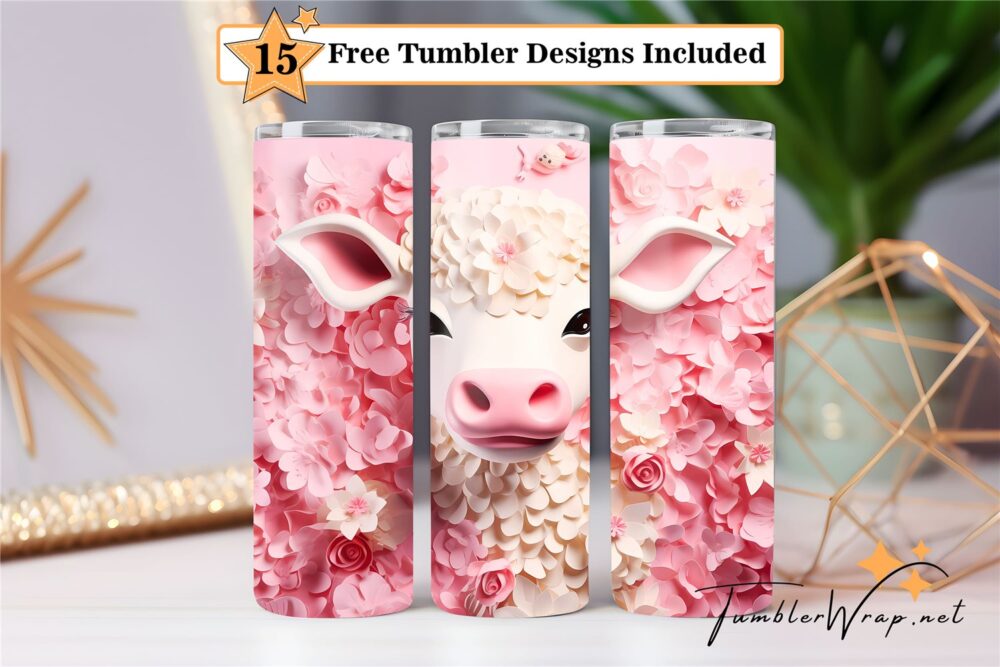 highland-cow-with-flowers-tumbler-wrap-sublimation-design