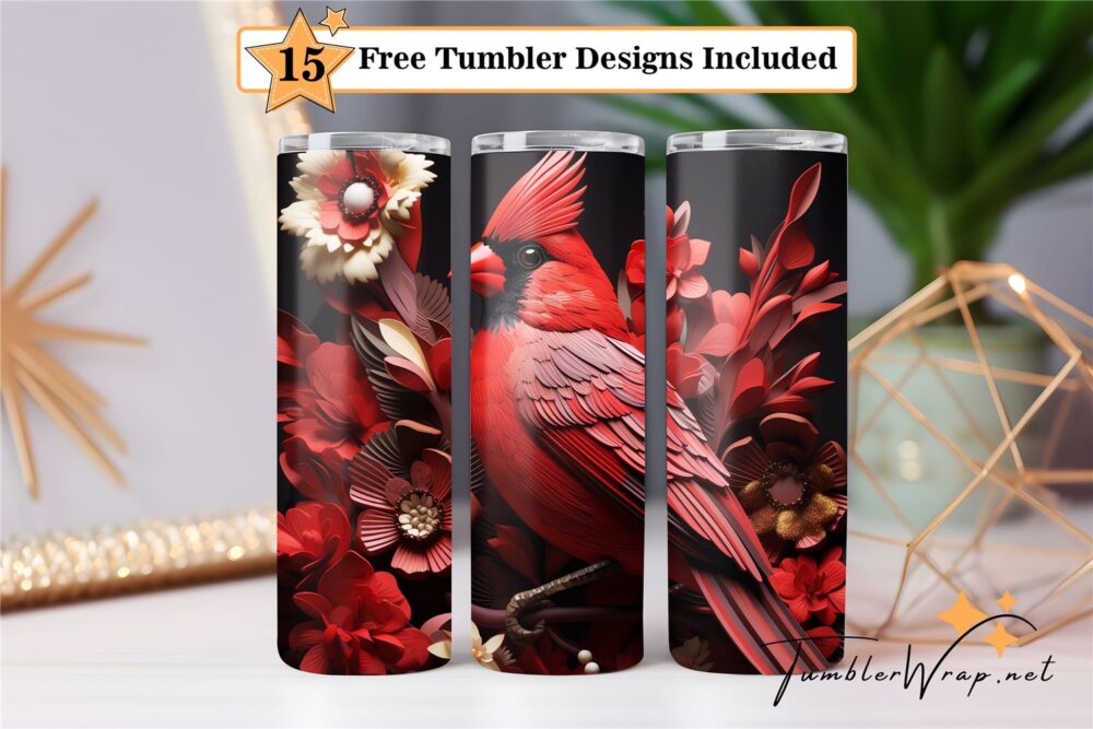 3d-floral-cardinal-bird-tumbler-wrap-sublimation-design