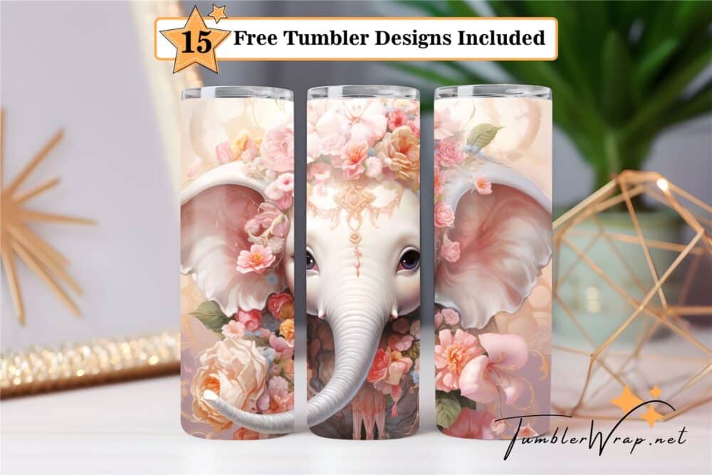 elephant-and-flowers-tumbler-wrap-sublimation-design