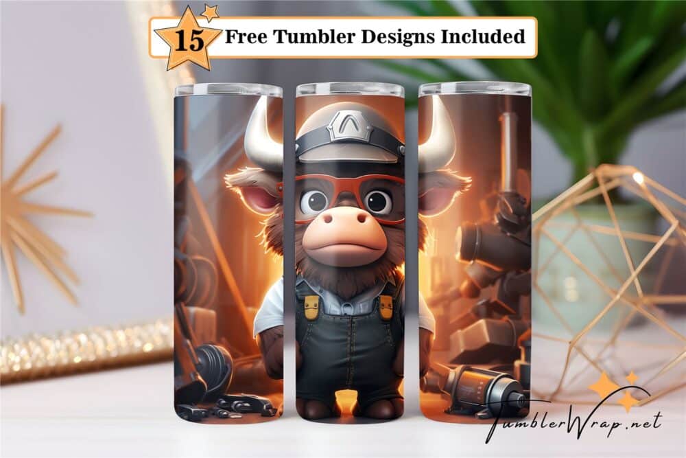 cute-3d-bull-mascot-tumbler-wrap-sublimation-design