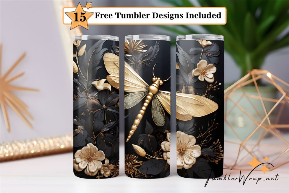 gold-foil-dragonfly-tumbler-wrap-sublimation-design