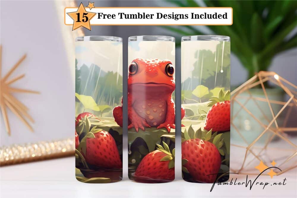 red-frog-and-strawberry-tumbler-wrap-sublimation-design