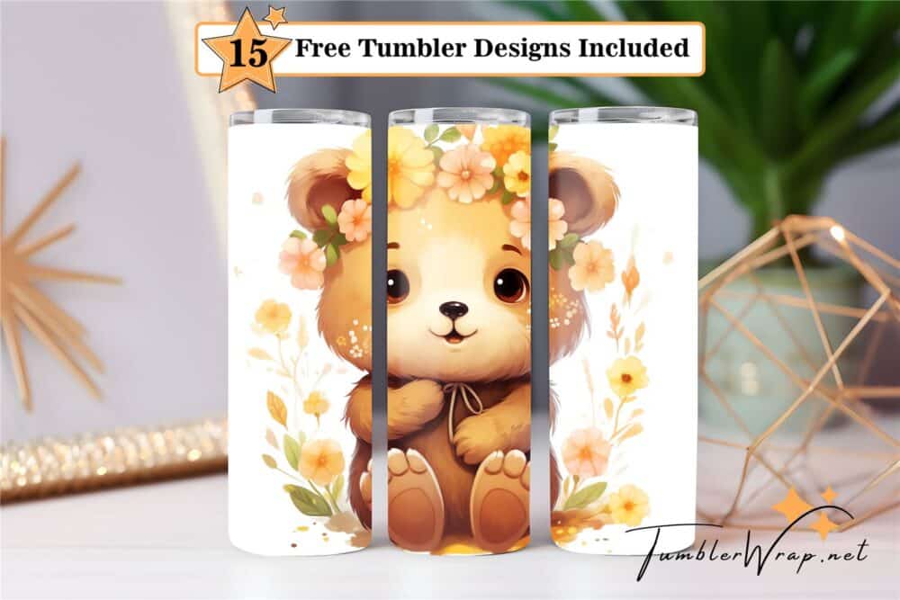 cute-bear-flower-tumbler-wrap-sublimation-design