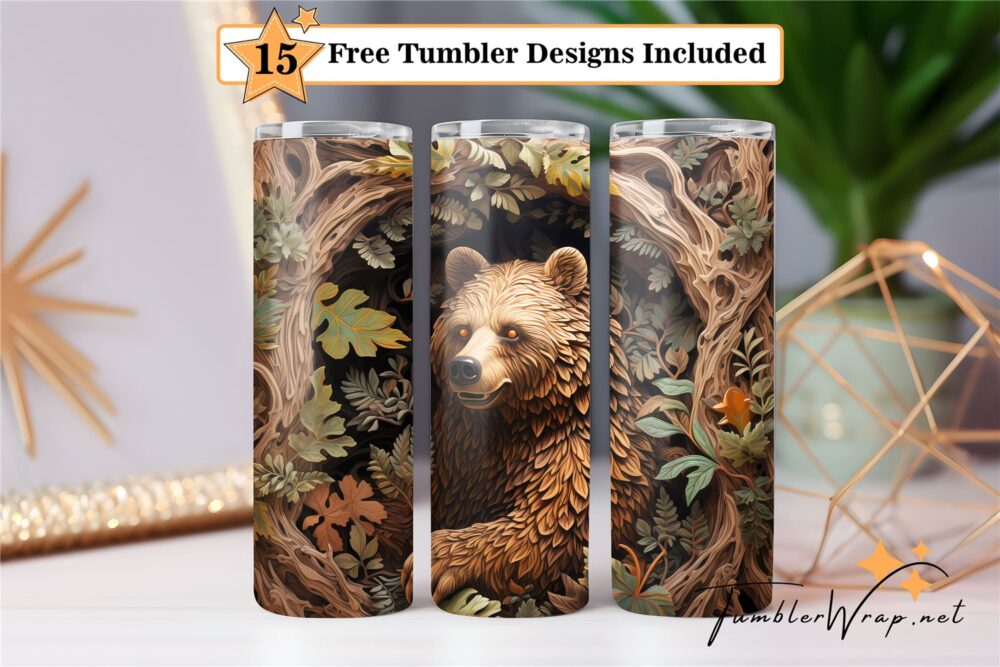 brown-bear-wood-3d-tumbler-wrap-sublimation-design