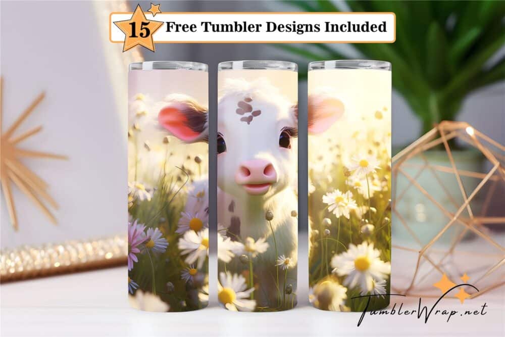 cute-baby-cow-flower-tumbler-wrap-sublimation-design