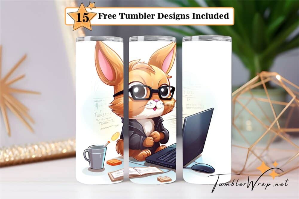cute-fox-with-glasses-and-laptop-tumbler-wrap-sublimation-design