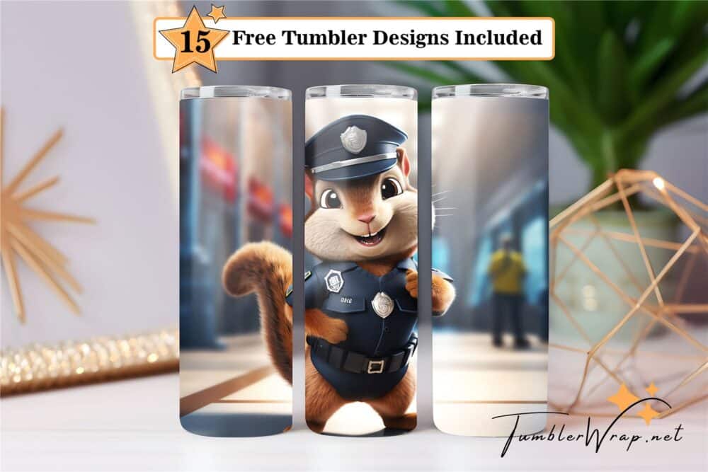 squirrel-wearing-police-clothes-tumbler-wrap-sublimation-design