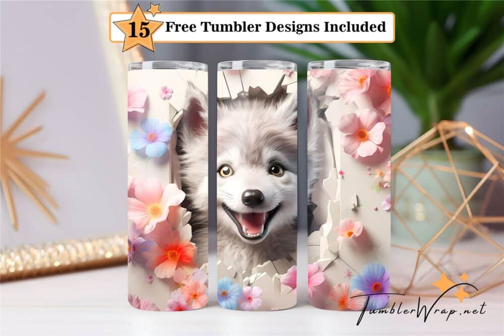 floral-husky-dog-tumbler-wrap-sublimation-design