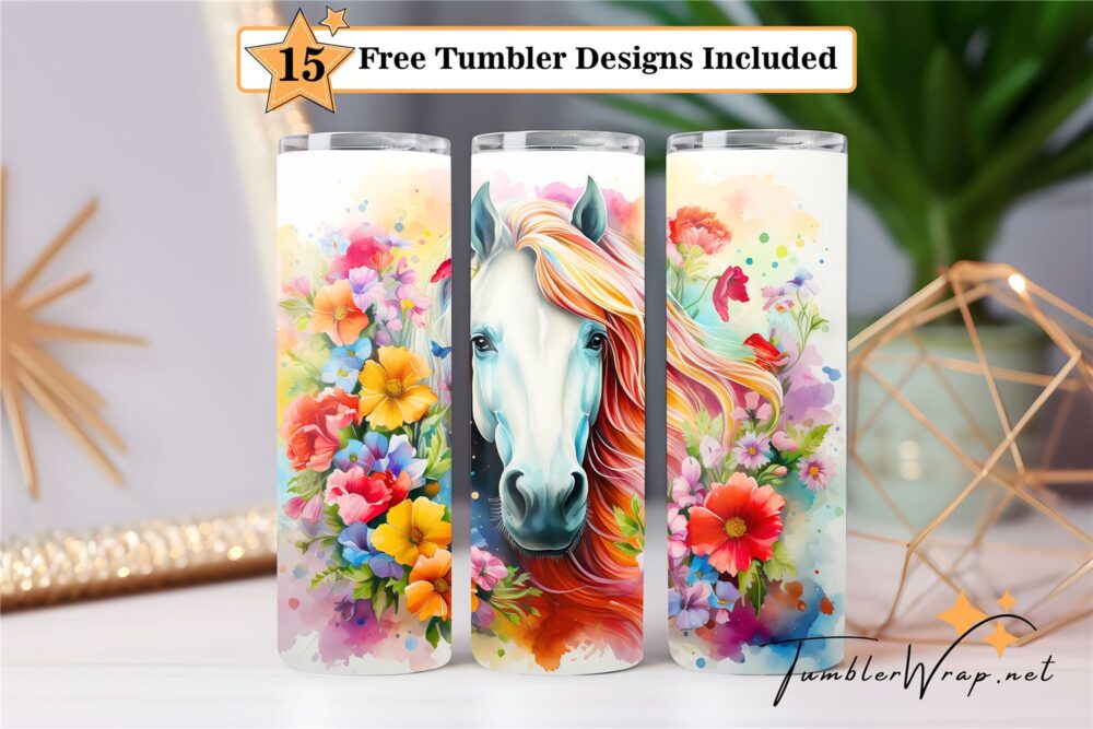 beautiful-horse-with-colorful-flowers-20-oz-tumbler-wrap-sublimation-designs