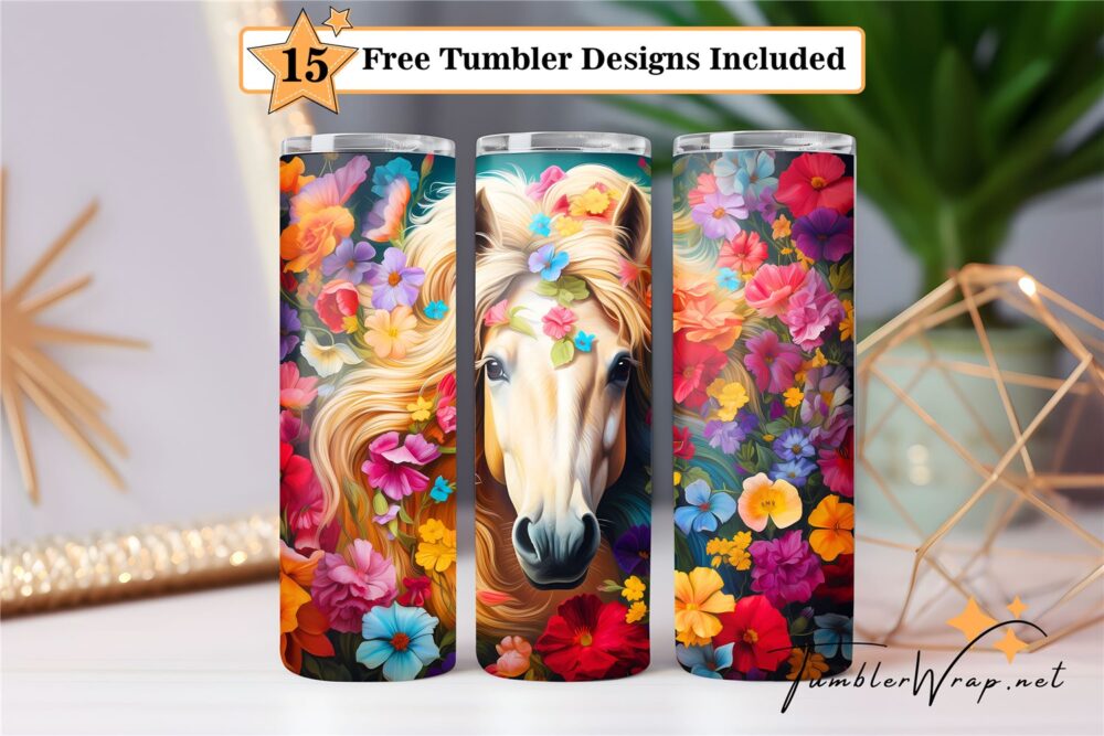 3d-horse-with-flower-20-oz-tumbler-wrap-sublimation-designs