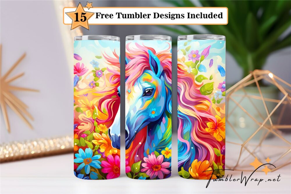rainbow-horse-20-oz-tumbler-wrap-sublimation-designs