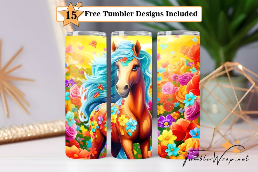 beautiful-horse-with-floral-20-oz-tumbler-wrap-sublimation-designs