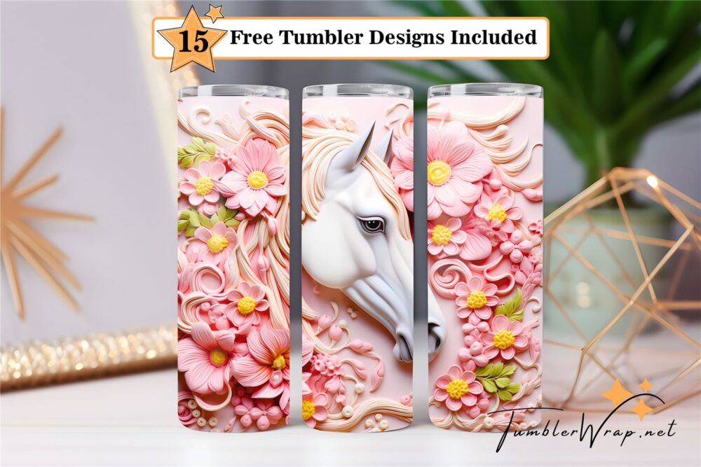 horse-white-with-flower-20-oz-tumbler-wrap-sublimation-designs