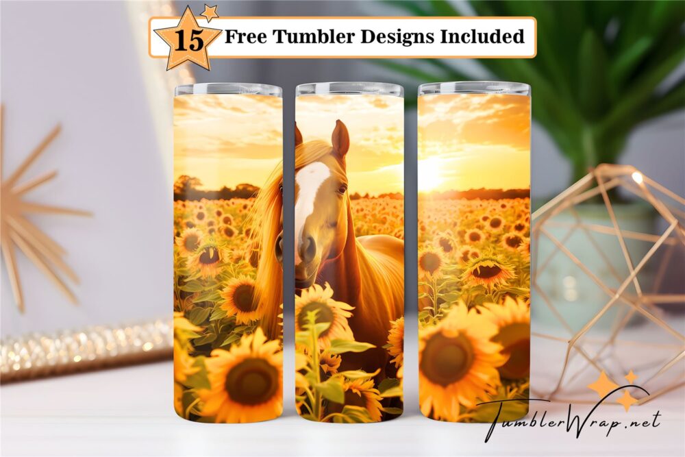 3d-horse-with-sunflower-20-oz-tumbler-wrap-sublimation-designs
