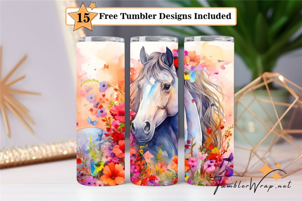 watercolor-horse-flower-20-oz-tumbler-wrap-sublimation-designs
