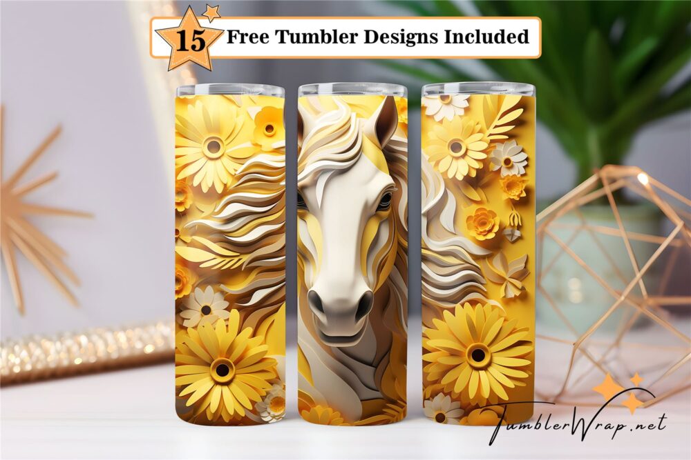 floral-yellow-horse-20-oz-tumbler-wrap-sublimation-designs