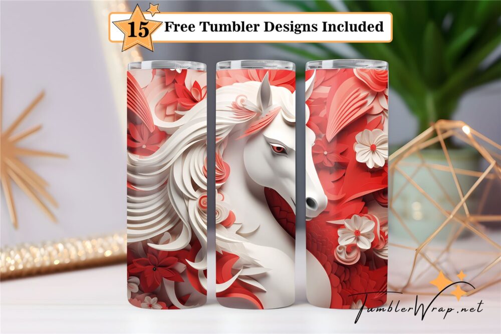 white-horse-and-red-flower-20-oz-tumbler-wrap-sublimation-designs