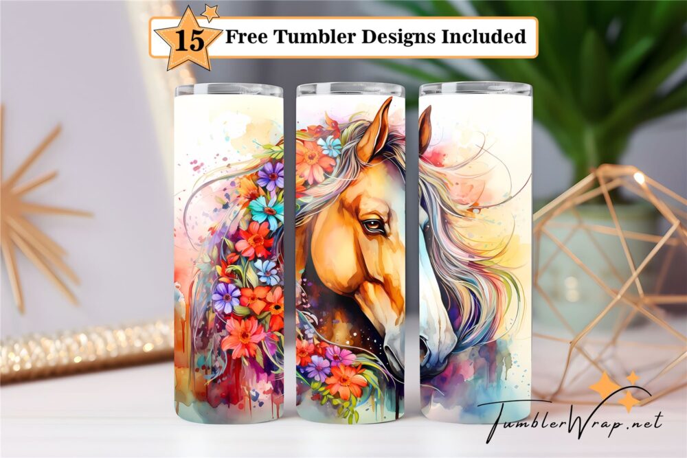 horse-with-a-long-mane-and-flowers-20-oz-skinny-tumbler-sublimation-design